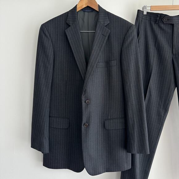 Brooks Brothers Suit Mens 41L Pinstripe Blazer Pants Wool Dapper Gatsby Mob Boss - Picture 2 of 16